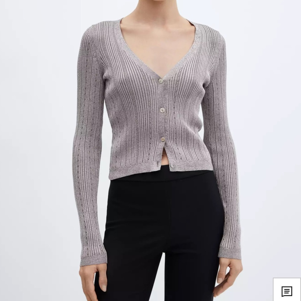 NWT Mango Ribbed V-Neck Button Fine-Knit Cardigan Sweater, sz Medium
